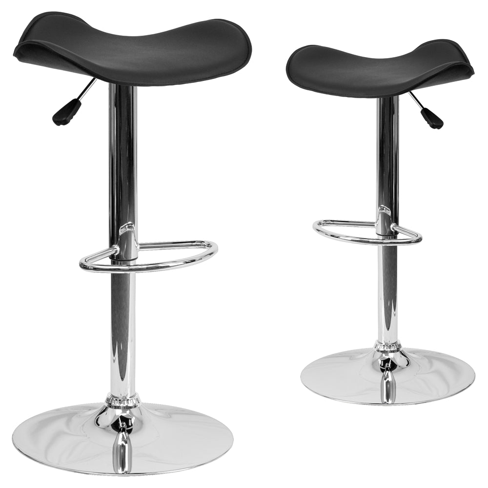 2 Pk. Contemporary Black Vinyl Adjustable Height Barstool with Chrome Base - Flash Furniture
