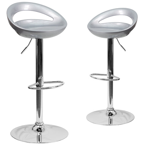 2 Pk. Contemporary Silver Plastic Adjustable Height Barstool with Chrome Base - Flash Furniture