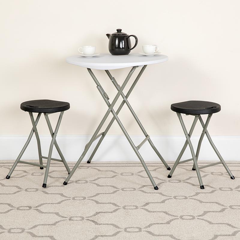 2 Pack Foldable Stool with Black Plastic Seat and Titanium Gray Frame - Flash Furniture
