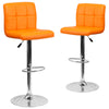 2 Pk. Contemporary Orange Quilted Vinyl Adjustable Height Barstool with Chrome Base - Flash Furniture