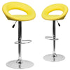 2 Pk. Contemporary Yellow Vinyl Rounded Back Adjustable Height Barstool with Chrome Base - Flash Furniture