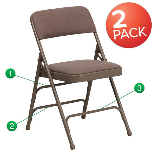 2 Pack HERCULES Series Curved Triple Braced & Double Hinged Beige Fabric Metal Folding Chair - Flash Furniture