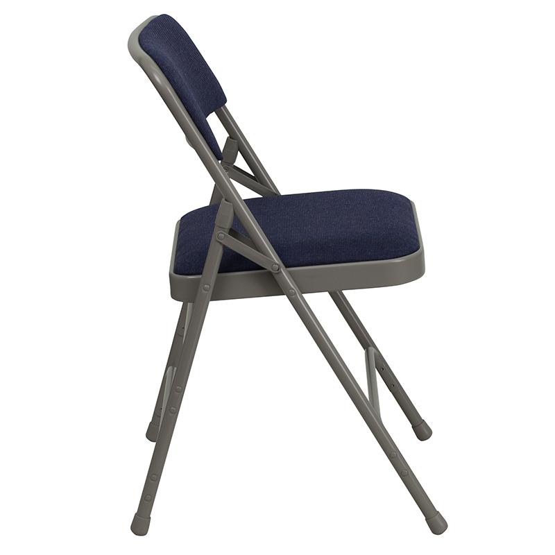 2 Pack HERCULES Series Curved Triple Braced & Double Hinged Navy Fabric Metal Folding Chair - Flash Furniture