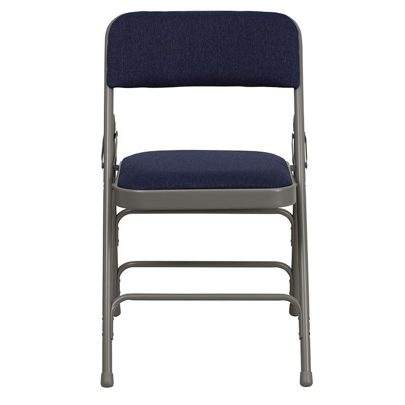 2 Pack HERCULES Series Curved Triple Braced & Double Hinged Navy Fabric Metal Folding Chair - Flash Furniture