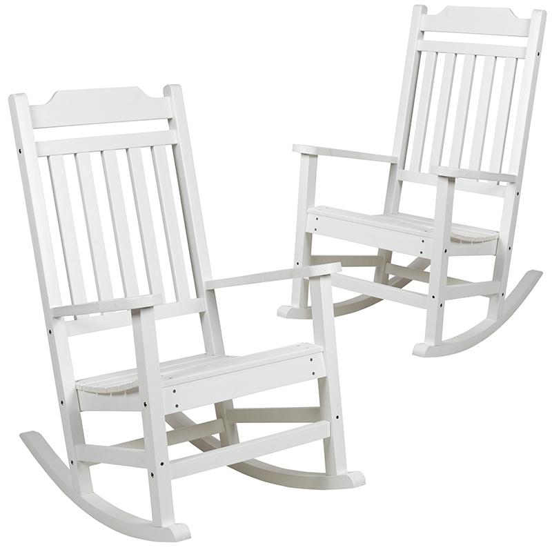 Set of 2 Winston All-Weather Rocking Chair in White Faux Wood - Flash Furniture
