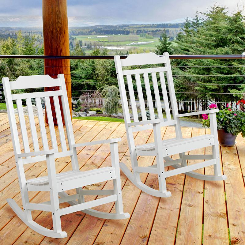 Set of 2 Winston All-Weather Rocking Chair in White Faux Wood - Flash Furniture