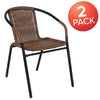 2 Pack Medium Brown Rattan Indoor-Outdoor Restaurant Stack Chair - Flash Furniture