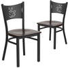 2 Pk. HERCULES Series Black Coffee Back Metal Restaurant Chair - Walnut Wood Seat - Flash Furniture