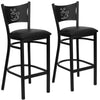 2 Pk. HERCULES Series Black Coffee Back Metal Restaurant Barstool - Black Vinyl Seat - Flash Furniture
