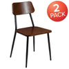 Stackable Industrial Dining Chair with Gunmetal Steel Frame and Rustic Wood Seat, Set of 2 - Flash Furniture