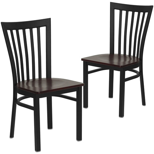 2 Pk. HERCULES Series Black School House Back Metal Restaurant Chair - Mahogany Wood Seat - Flash Furniture