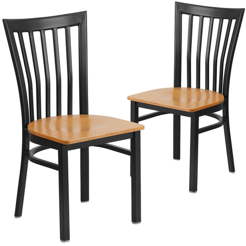 2 Pk. HERCULES Series Black School House Back Metal Restaurant Chair - Natural Wood Seat - Flash Furniture