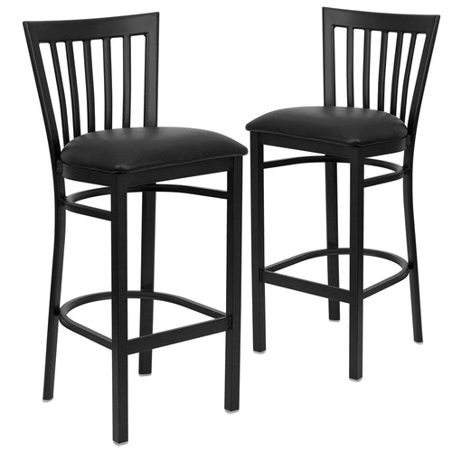 2 Pk. HERCULES Series Black School House Back Metal Restaurant Barstool - Black Vinyl Seat - Flash Furniture
