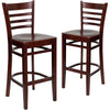 2 Pk. HERCULES Series Mahogany Finished Ladder Back Wooden Restaurant Barstool - Flash Furniture