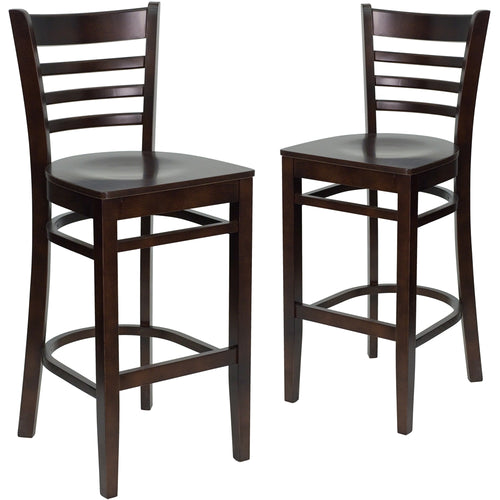 2 Pk. HERCULES Series Walnut Finished Ladder Back Wooden Restaurant Barstool - Flash Furniture