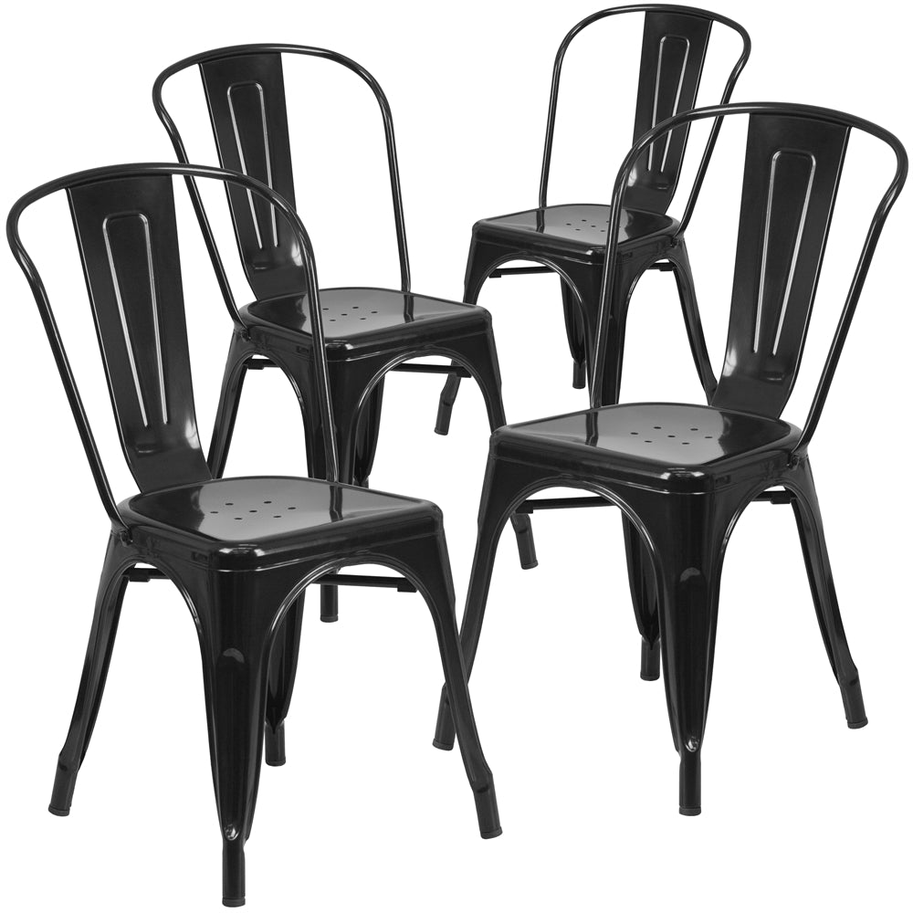 4 Pk. Black Metal Indoor-Outdoor Stackable Chair - Flash Furniture