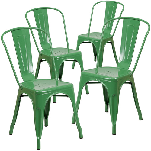 4 Pk. Green Metal Indoor-Outdoor Stackable Chair - Flash Furniture