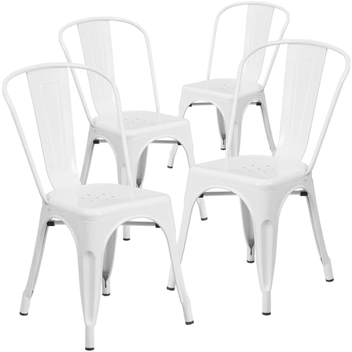 4 Pk. White Metal Indoor-Outdoor Stackable Chair - Flash Furniture