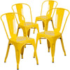 4 Pk. Yellow Metal Indoor-Outdoor Stackable Chair - Flash Furniture