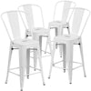 4 Pk. 24'' High White Metal Indoor-Outdoor Counter Height Stool with Back - Flash Furniture