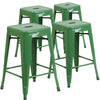 4 Pk. 24'' High Backless Green Metal Indoor-Outdoor Counter Height Stool with Square Seat - Flash Furniture