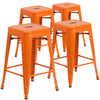 4 Pk. 24'' High Backless Orange Metal Indoor-Outdoor Counter Height Stool with Square Seat - Flash Furniture