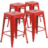 4 Pk. 24'' High Backless Red Metal Indoor-Outdoor Counter Height Stool with Square Seat - Flash Furniture