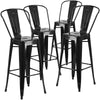 4 Pk. 30'' High Black Metal Indoor-Outdoor Barstool with Back - Flash Furniture