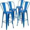 4 Pk. 30'' High Blue Metal Indoor-Outdoor Barstool with Back - Flash Furniture