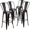 4 Pk. 30'' High Black-Antique Gold Metal Indoor-Outdoor Barstool with Back - Flash Furniture