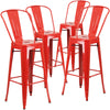4 Pk. 30'' High Red Metal Indoor-Outdoor Barstool with Back - Flash Furniture