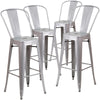 4 Pk. 30'' High Silver Metal Indoor-Outdoor Barstool with Back - Flash Furniture