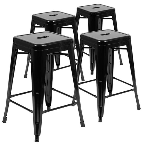 24'' High Metal Counter-Height, Indoor Bar Stool in Black - Stackable Set of 4 - Flash Furniture