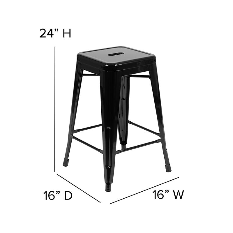24'' High Metal Counter-Height, Indoor Bar Stool in Black - Stackable Set of 4 - Flash Furniture