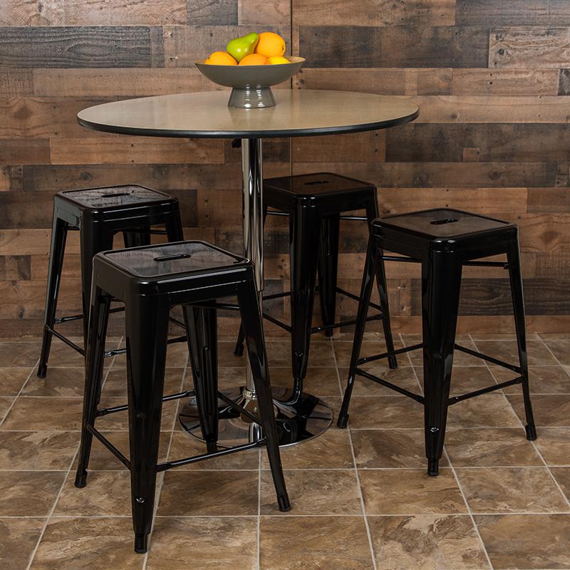 24'' High Metal Counter-Height, Indoor Bar Stool in Black - Stackable Set of 4 - Flash Furniture