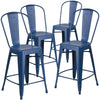 4 Pk. 24'' High Distressed Antique Blue Metal Indoor-Outdoor Counter Height Stool with Back - Flash Furniture