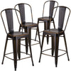 4 Pk. 24'' High Distressed Copper Metal Indoor Counter Height Stool with Back - Flash Furniture