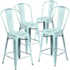 4 Pk. 24'' High Distressed Dream Blue Metal Indoor Counter Height Stool with Back - Flash Furniture