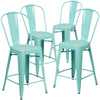 4 Pk. 24'' High Mint Green Metal Indoor-Outdoor Counter Height Stool with Back - Flash Furniture