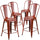 4 Pk. 24'' High Distressed Kelly Red Metal Indoor Counter Height Stool with Back - Flash Furniture