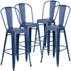 4 Pk. 30'' High Distressed Antique Blue Metal Indoor-Outdoor Barstool with Back - Flash Furniture