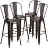 4 Pk. 30'' High Distressed Copper Metal Indoor Barstool with Back - Flash Furniture