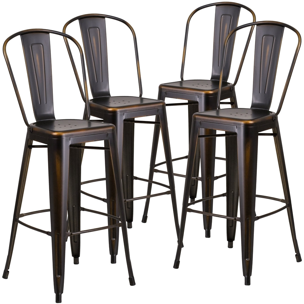 4 Pk. 30'' High Distressed Copper Metal Indoor Barstool with Back - Flash Furniture