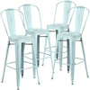 4 Pk. 30'' High Distressed Dream Blue Metal Indoor Barstool with Back - Flash Furniture