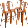 4 Pk. 30'' High Distressed Orange Metal Indoor Barstool with Back - Flash Furniture