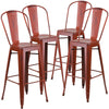 4 Pk. 30'' High Distressed Kelly Red Metal Indoor Barstool with Back - Flash Furniture