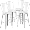 4 Pk. 30'' High Distressed White Metal Indoor Barstool with Back - Flash Furniture