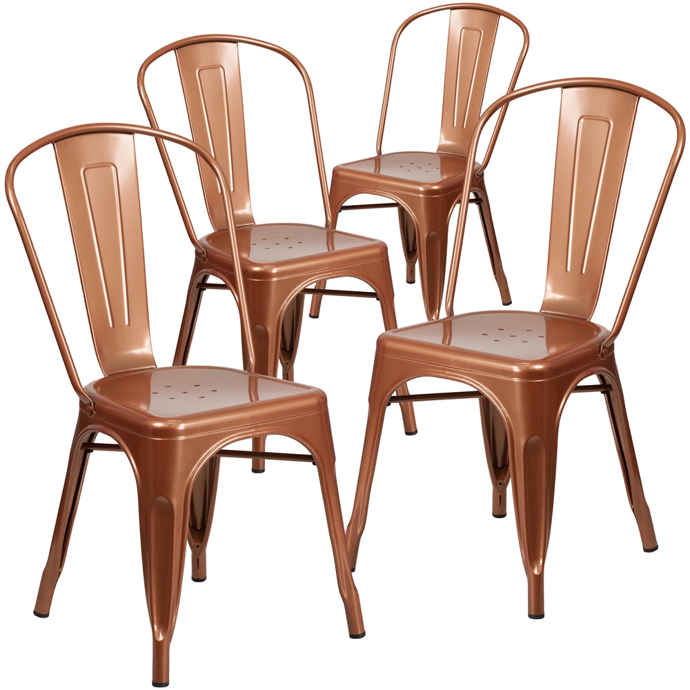 4 Pk. Copper Metal Indoor-Outdoor Stackable Chair - Flash Furniture