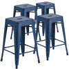 4 Pk. 24'' High Backless Distressed Antique Blue Metal Indoor-Outdoor Counter Height Stool - Flash Furniture