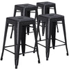 4 Pk. 24'' High Backless Distressed Black Metal Indoor Counter Height Stool - Flash Furniture